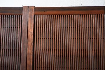 古民具・骨董　モールガラス入り!腰板欅材の裏障子付きアンティーク格子戸4枚セット