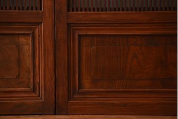 古民具・骨董　モールガラス入り!腰板欅材の裏障子付きアンティーク格子戸4枚セット