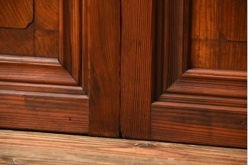 古民具・骨董　モールガラス入り!腰板欅材の裏障子付きアンティーク格子戸4枚セット