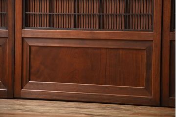 古民具・骨董　モールガラス入り!腰板欅材の裏障子付きアンティーク格子戸4枚セット