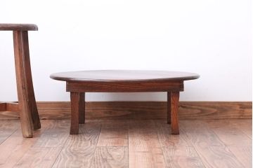 レトロ家具　昭和レトロ　古い木製のアンティーク丸型ちゃぶ台(2)