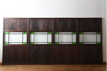 古民具・骨董　色ガラス入り!モダンなガラス帯戸4枚セット
