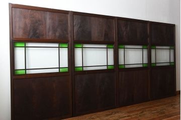 古民具・骨董　色ガラス入り!モダンなガラス帯戸4枚セット