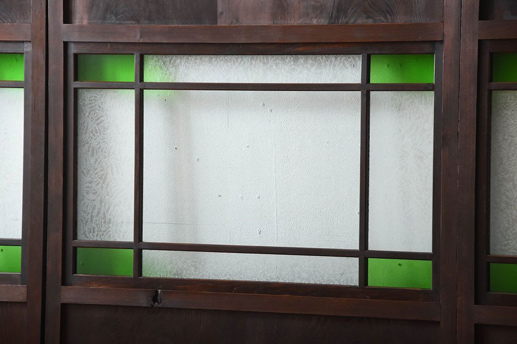 古民具・骨董　色ガラス入り!モダンなガラス帯戸4枚セット