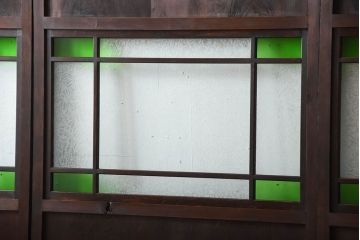 古民具・骨董　色ガラス入り!モダンなガラス帯戸4枚セット