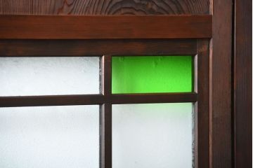 古民具・骨董　色ガラス入り!モダンなガラス帯戸4枚セット