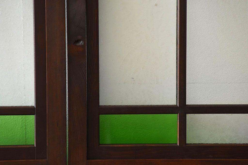 古民具・骨董　色ガラス入り!モダンなガラス帯戸4枚セット