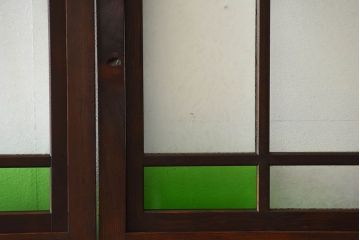 古民具・骨董　色ガラス入り!モダンなガラス帯戸4枚セット