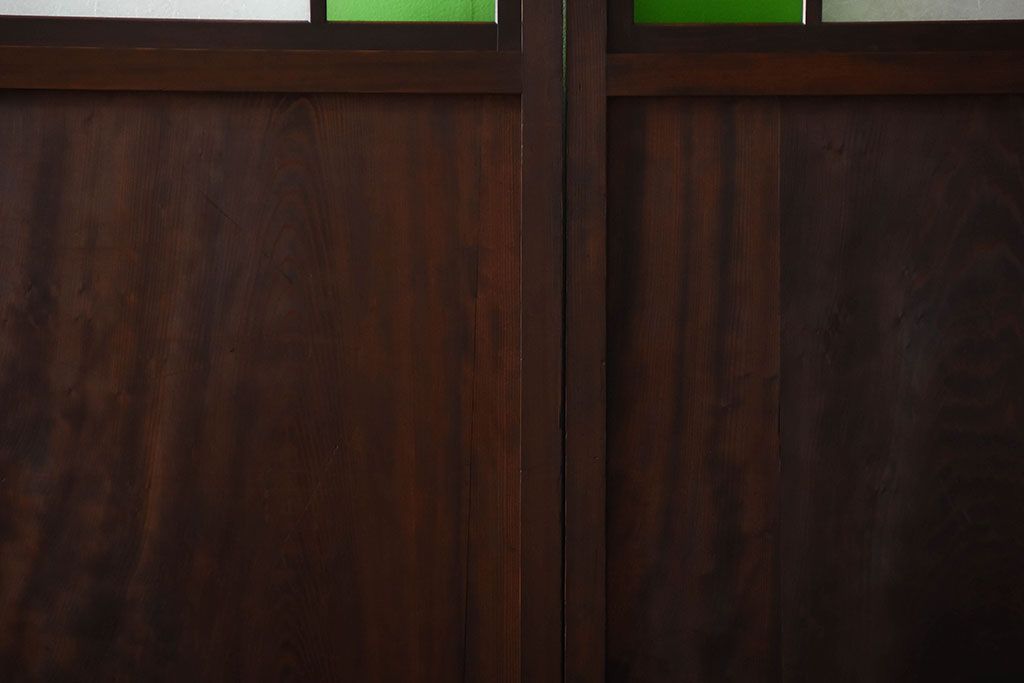 古民具・骨董　色ガラス入り!モダンなガラス帯戸4枚セット