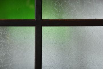 古民具・骨董　色ガラス入り!モダンなガラス帯戸4枚セット