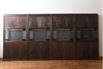 古民具・骨董　色ガラス入り!モダンなガラス帯戸4枚セット