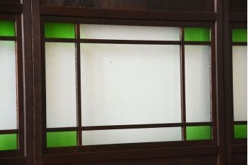 古民具・骨董　色ガラス入り!モダンなガラス帯戸4枚セット