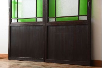 古民具・骨董　色ガラス入り!モダンなガラス帯戸2枚セット