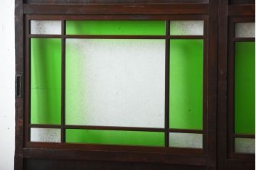 古民具・骨董　色ガラス入り!モダンなガラス帯戸2枚セット
