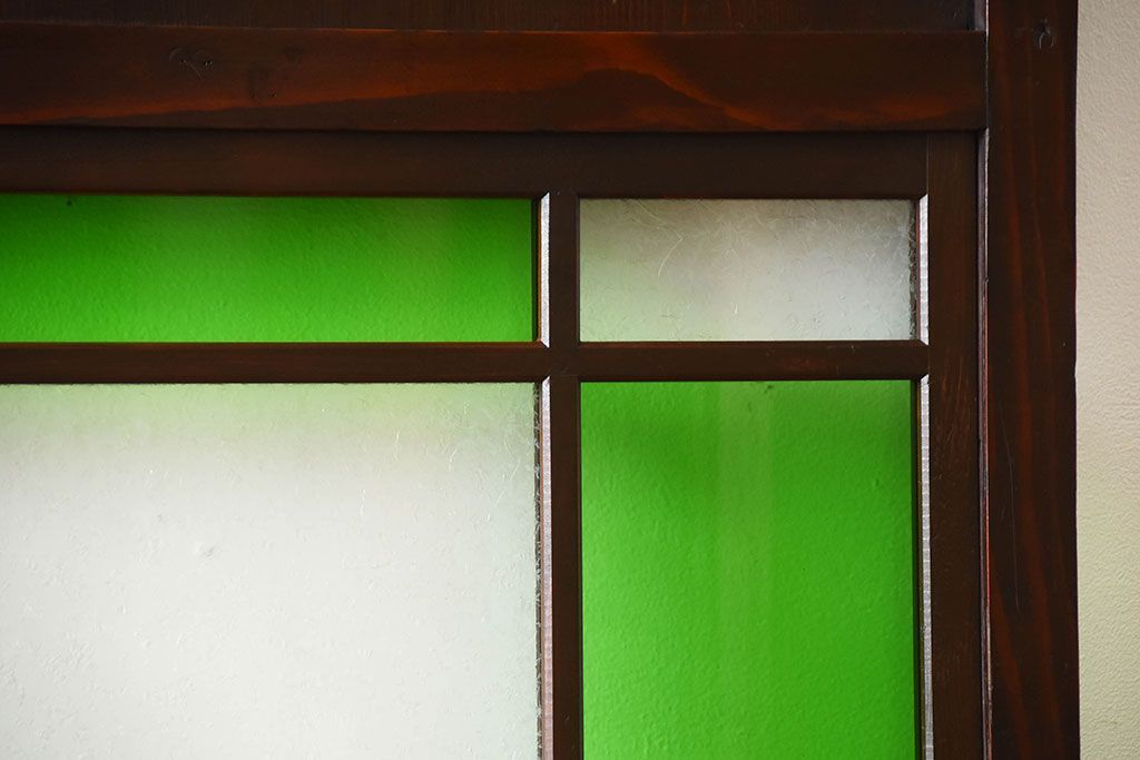 古民具・骨董　色ガラス入り!モダンなガラス帯戸2枚セット