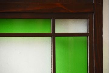 古民具・骨董　色ガラス入り!モダンなガラス帯戸2枚セット