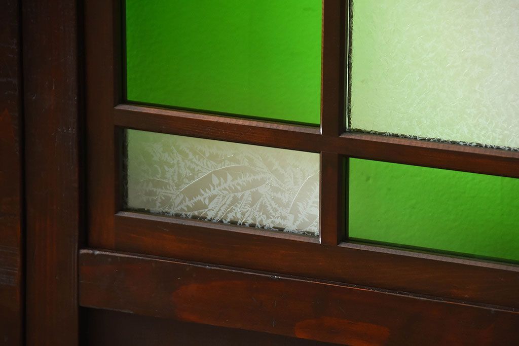 古民具・骨董　色ガラス入り!モダンなガラス帯戸2枚セット