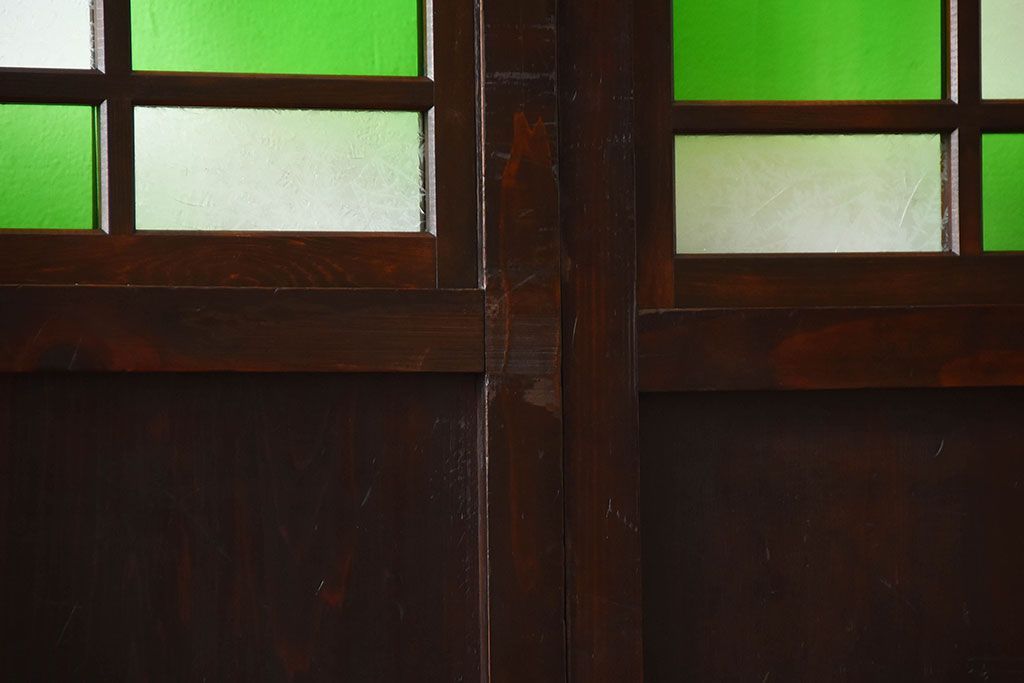 古民具・骨董　色ガラス入り!モダンなガラス帯戸2枚セット