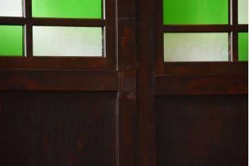 古民具・骨董　色ガラス入り!モダンなガラス帯戸2枚セット