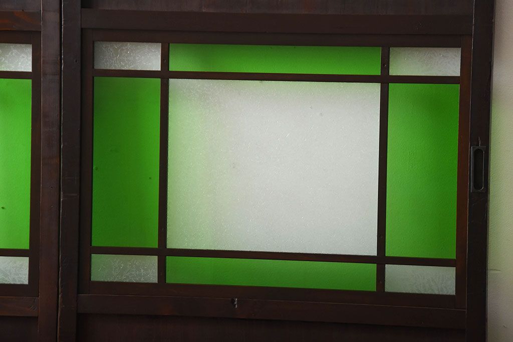 古民具・骨董　色ガラス入り!モダンなガラス帯戸2枚セット