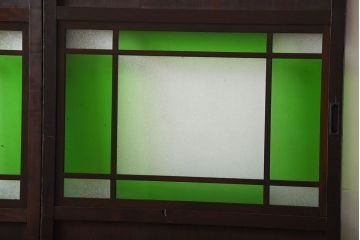 古民具・骨董　色ガラス入り!モダンなガラス帯戸2枚セット