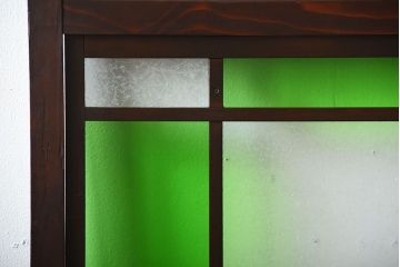 古民具・骨董　色ガラス入り!モダンなガラス帯戸2枚セット