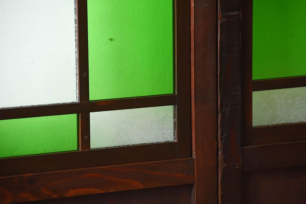 古民具・骨董　色ガラス入り!モダンなガラス帯戸2枚セット