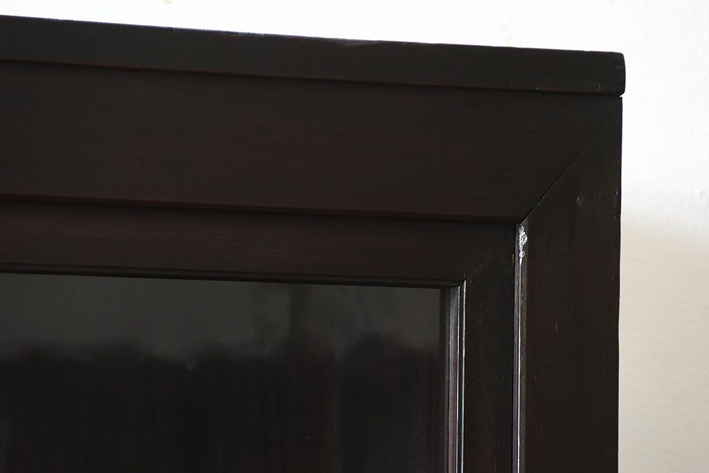 アンティーク家具　和製アンティーク　古い檜材の結霜ガラス入り大きな重ね収納戸棚