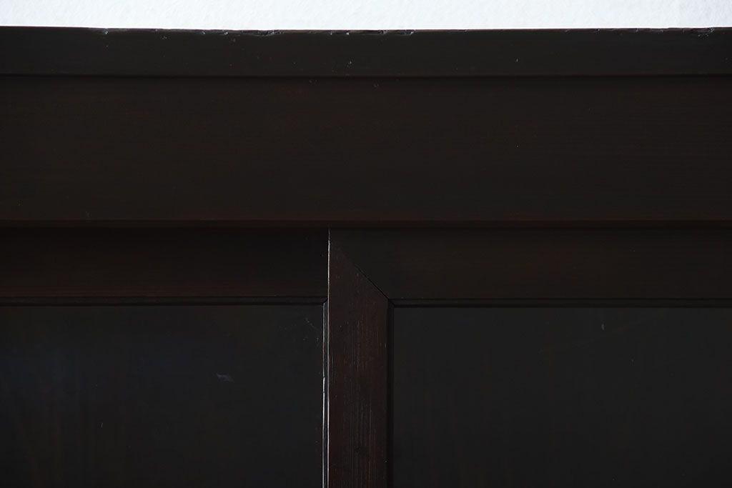 アンティーク家具　和製アンティーク　古い檜材の結霜ガラス入り大きな重ね収納戸棚