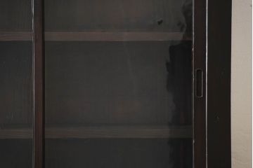 アンティーク家具　和製アンティーク　古い檜材の結霜ガラス入り大きな重ね収納戸棚