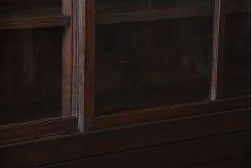 アンティーク家具　和製アンティーク　古い檜材の結霜ガラス入り大きな重ね収納戸棚