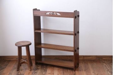 アンティーク家具　アンティーク　透かし彫りがおしゃれな古いナラ材の高級本棚