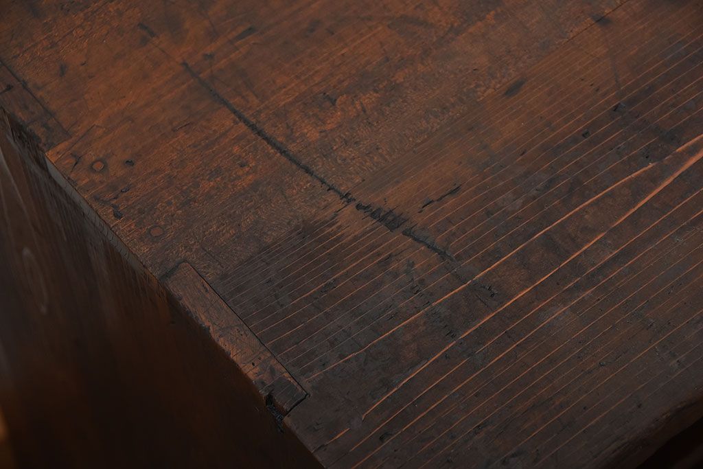 アンティーク家具　和製アンティーク　古い木の3杯引き出し付きローボード(テレビボード)