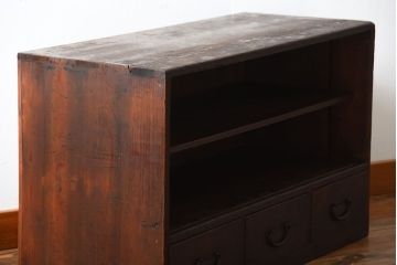 アンティーク家具　和製アンティーク　古い木の3杯引き出し付きローボード(テレビボード)