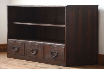 アンティーク家具　和製アンティーク　古い木の3杯引き出し付きローボード(テレビボード)