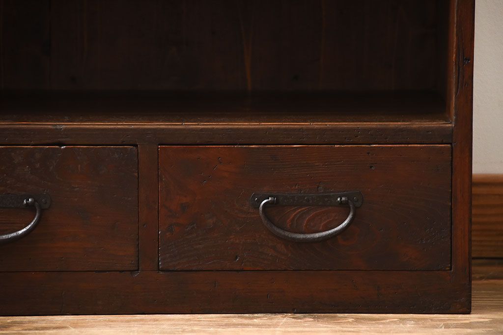 アンティーク家具　和製アンティーク　古い木の3杯引き出し付きローボード(テレビボード)