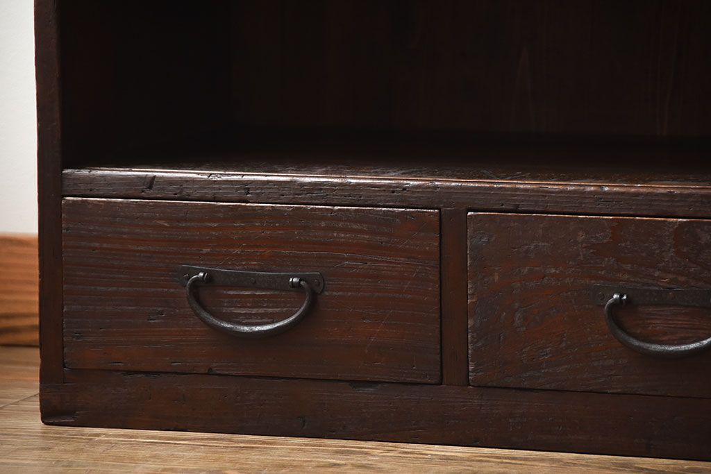 アンティーク家具　和製アンティーク　古い木の3杯引き出し付きローボード(テレビボード)