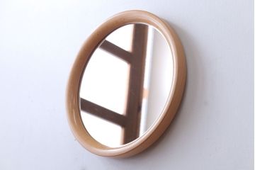 アンティーク雑貨　中古　秋田木工　シンプルな丸型壁掛け鏡(ウォールミラー)