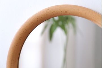 アンティーク雑貨　中古　秋田木工　シンプルな丸型壁掛け鏡(ウォールミラー)