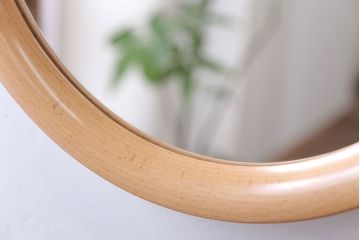 アンティーク雑貨　中古　秋田木工　シンプルな丸型壁掛け鏡(ウォールミラー)
