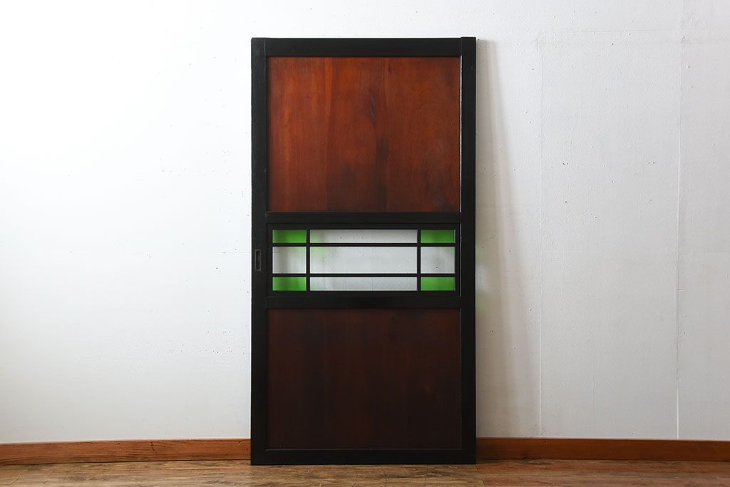 和製アンティーク　色ガラス入り!モダンなガラス帯戸(1)