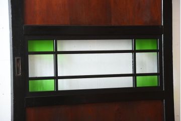 和製アンティーク　色ガラス入り!モダンなガラス帯戸(1)