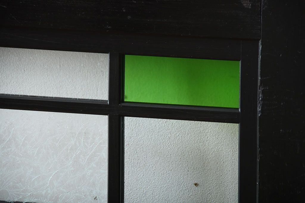 和製アンティーク　色ガラス入り!モダンなガラス帯戸(1)