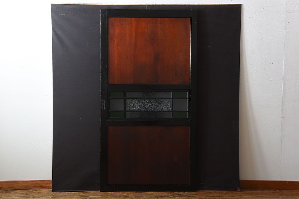 和製アンティーク　色ガラス入り!モダンなガラス帯戸(1)