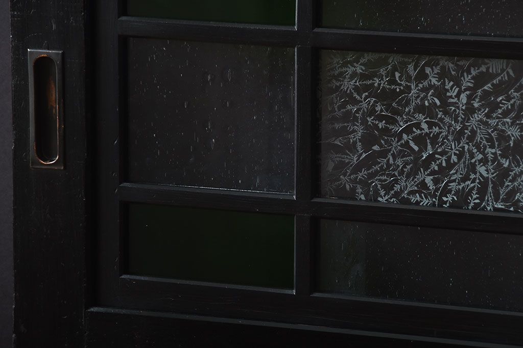 和製アンティーク　色ガラス入り!モダンなガラス帯戸(1)