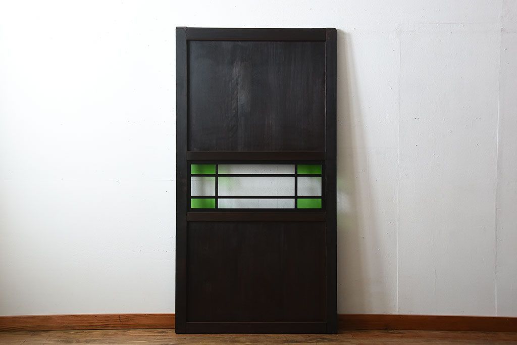 和製アンティーク　色ガラス入り!モダンなガラス帯戸(1)