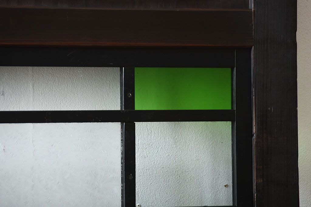 和製アンティーク　色ガラス入り!モダンなガラス帯戸(1)