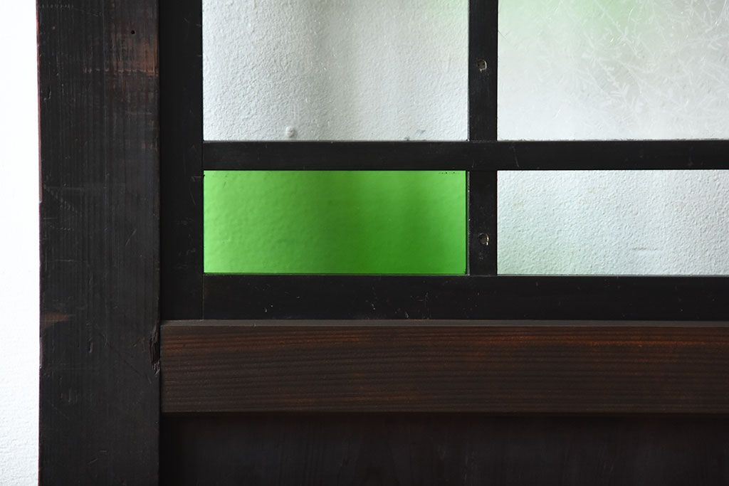 和製アンティーク　色ガラス入り!モダンなガラス帯戸(1)