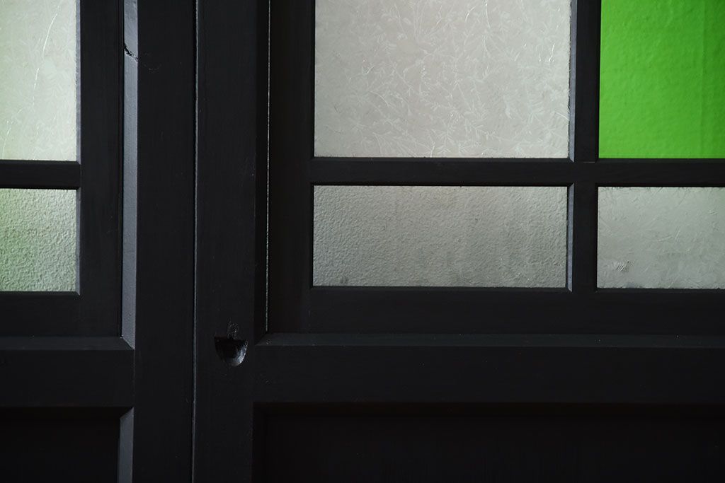 和製アンティーク　色ガラス入り!モダンなペイントガラス帯戸2枚セット