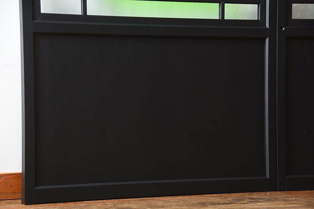 和製アンティーク　色ガラス入り!モダンなペイントガラス帯戸2枚セット